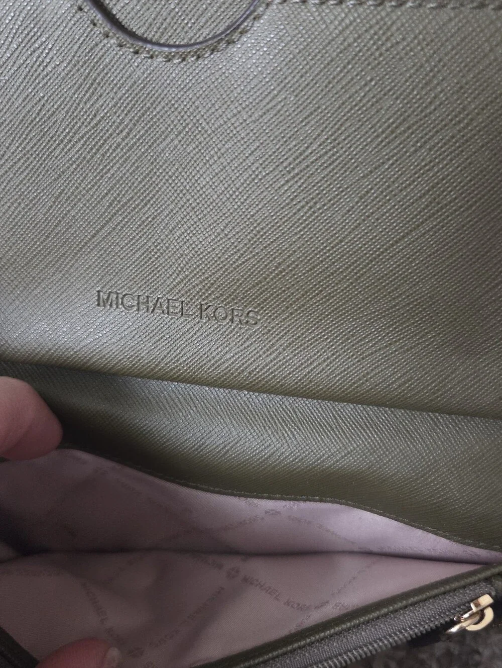 Michael Kors Olive Green Pebbled Leather Wristlet Wallet